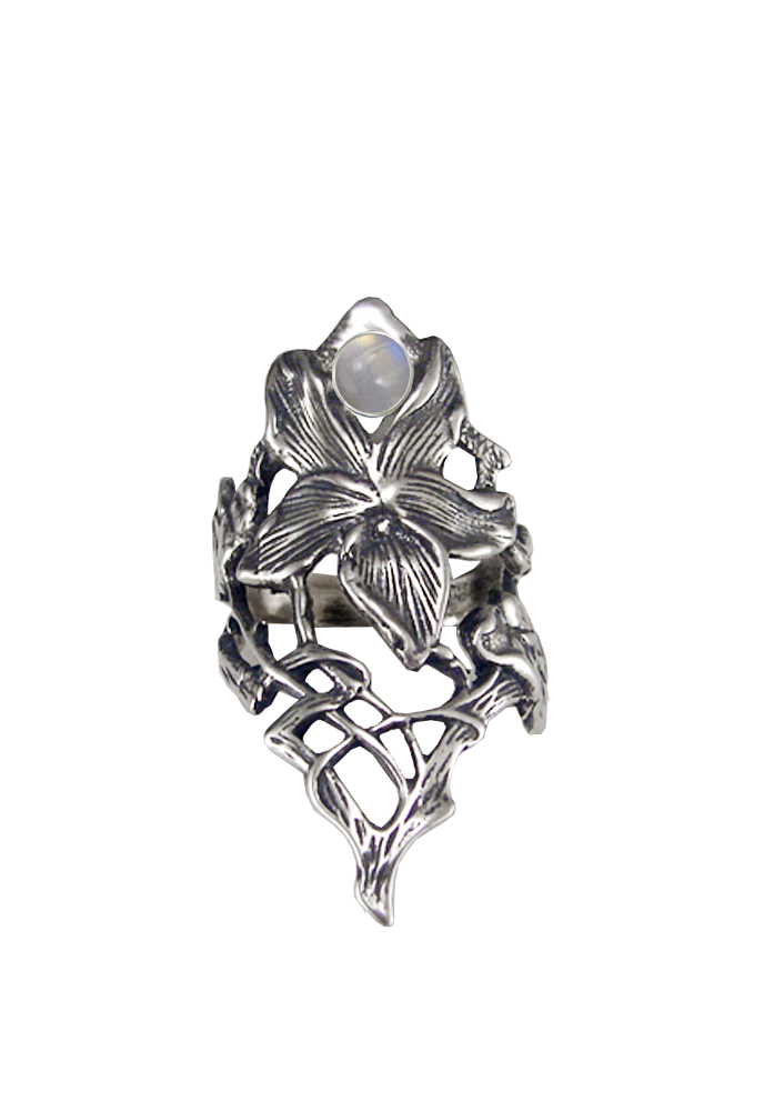 Sterling Silver Woman Maiden's Flower Ring With Rainbow Moonstone Size 9